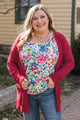 Positive Outlook Open Front Cardigan- Red Berry