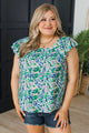 Choose Happiness Smocked Floral Blouse- Royal Blue & Green