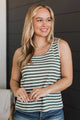 Clever Ideas Striped Tank Top- Dark Green