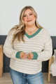 Better Days Ahead V-Neck Striped Sweater- Ivory & Jade