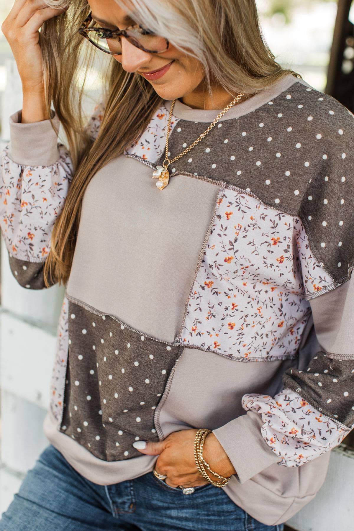 Dreams To Keep Fabric Block Pullover- Ashley Grey