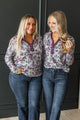 Growing Beautifully Long Sleeve Floral Top- Heather Grey & Plum