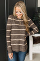 Everyday Miracles Striped Knit Sweater- Dark Brown