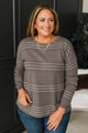 All At Once Stitch Stripe Sweater- Dark Mocha