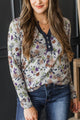 Growing Beautifully Long Sleeve Floral Top- Heather Grey & Navy