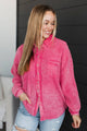 Beauty Of The Moment Frayed Button Top- Fuchsia