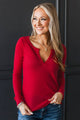 Just Living Long Sleeve Notched Top- Red