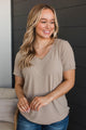 Radiate Confidence Striped V-Neck Top- Taupe