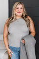 Totally Darling Striped Knit Tank Top- Heather Grey