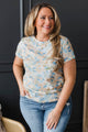 Feeling The Vibes Short Sleeve Floral Top- Light Taupe & Blue