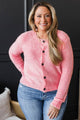 Heart Eyes Forever Fuzzy Knit Button Cardigan- Pink