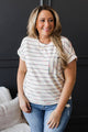 Authentic Personality Striped Short Sleeve Top- Ivory & Teal