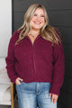 Think Cozy Zip Up Sweater- Wine