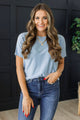Hope You Know Pointelle Knit Top- Baby Blue