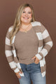 Sweet & Sincere Striped Pointelle Cardigan- Ivory & Taupe