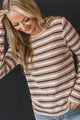Create Your Reality Striped Long Sleeve Top- Cream &  Dark Brown