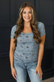 Beautiful As You Floral Short Sleeve Top- Dusty Blue & Wine