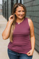 Simply Fascinating Striped Knit Tank Top- Plum