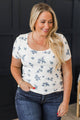 Beautiful As You Floral Short Sleeve Top- Ivory & Navy