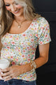 Beautiful As You Floral Short Sleeve Top- Ivory, Pink & Yellow