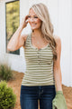 The Best Ever Striped Tank Top- Ivory & Moss Green
