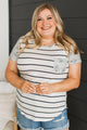 Standing Together Striped Pocket Top- Ivory & Navy