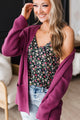 Gaze Upon Me Open Front Knit Cardigan- Berry