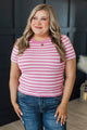 Enchanting Dreams Short Sleeve Striped Knit Top- Orchid Pink