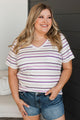 Exceptional Vibes V-Neck Striped Top- Ivory & Plum