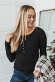 Mixed Feelings Long Sleeve Ribbed Top- Black