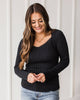 Making Me Smile Ribbed Long Sleeve Top- Black
