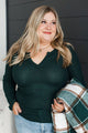 Just Living Long Sleeve Notched Top- Hunter Green