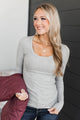 Play With My Heart Ruched Top- Heather Grey