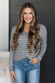 Delighted By This Striped Sweater- Heather Grey