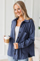 Cozy With You Button Up Top- Classic Blue
