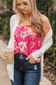 Undeniable Presence Floral Tank Top- Hot Pink