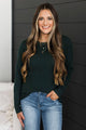 Be Present Ribbed Knit Sweater- Forest Green