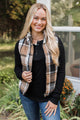 For You Always Plaid Puffer Vest- Black & Tan