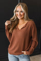 Happy Hearts V-Neck Long Sleeve Top- Copper