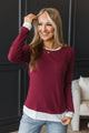Your Best Interest Ribbed Long Sleeve Top- Deep Crimson