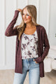 Effortless Perfection Pointelle Cardigan- Plum Brown