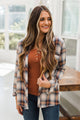 Born A Stunner Plaid Button Top- Denim & Rust