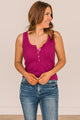 Bound To Be Beautiful Button Henley Tank Top- Magenta